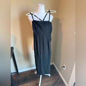 Classic Black Strappy Midi Dress - Women's